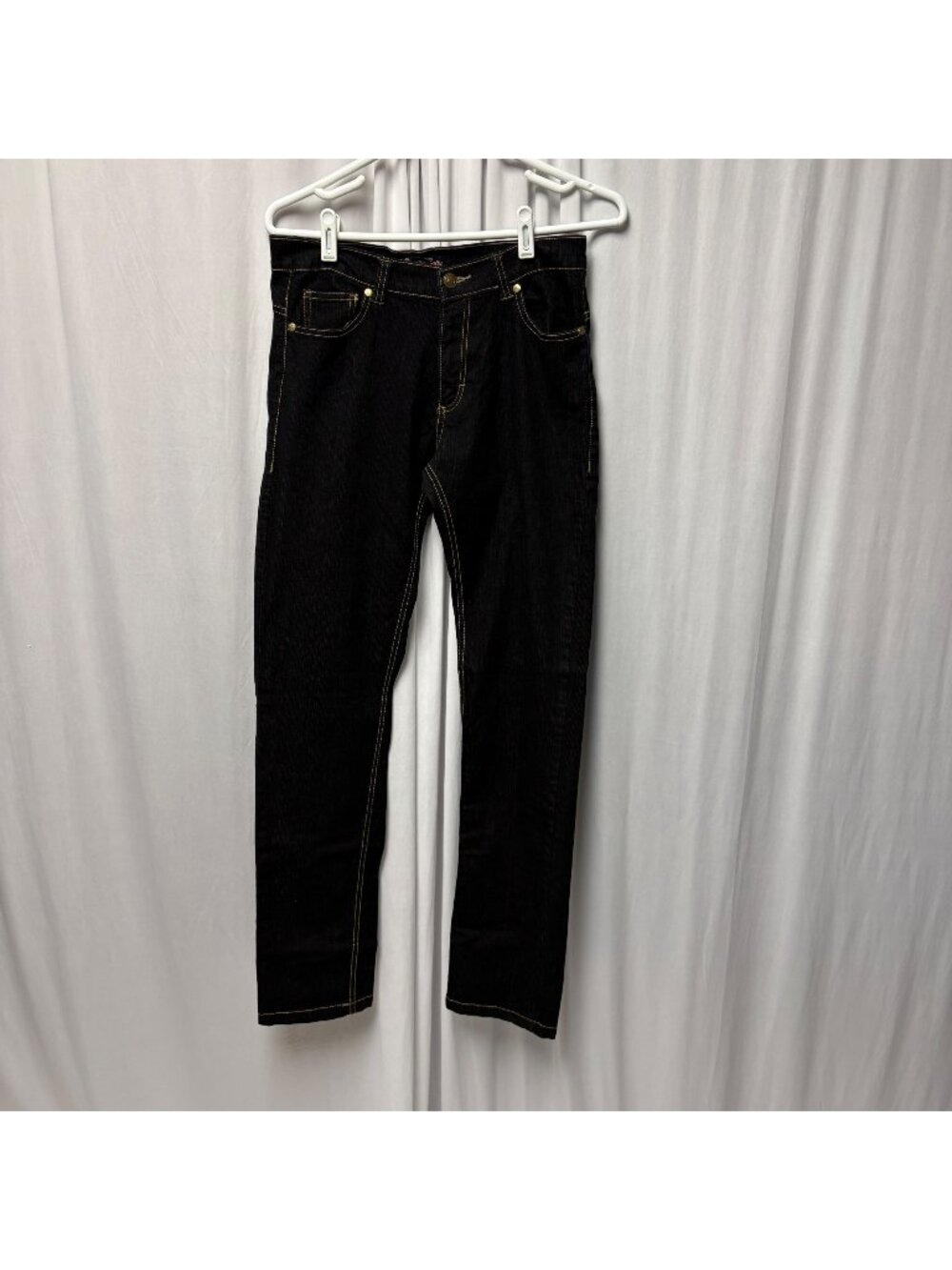 Cutie Catty Black Denim Jeans Womens Size 7 Contrast Stitching Pockets Tapered